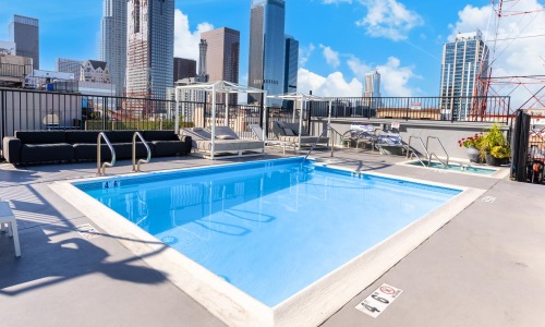 a rooftop pool in a city