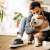 a person holding a dog